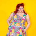 Cats in Space Print Fit & Flare Midi Dress
